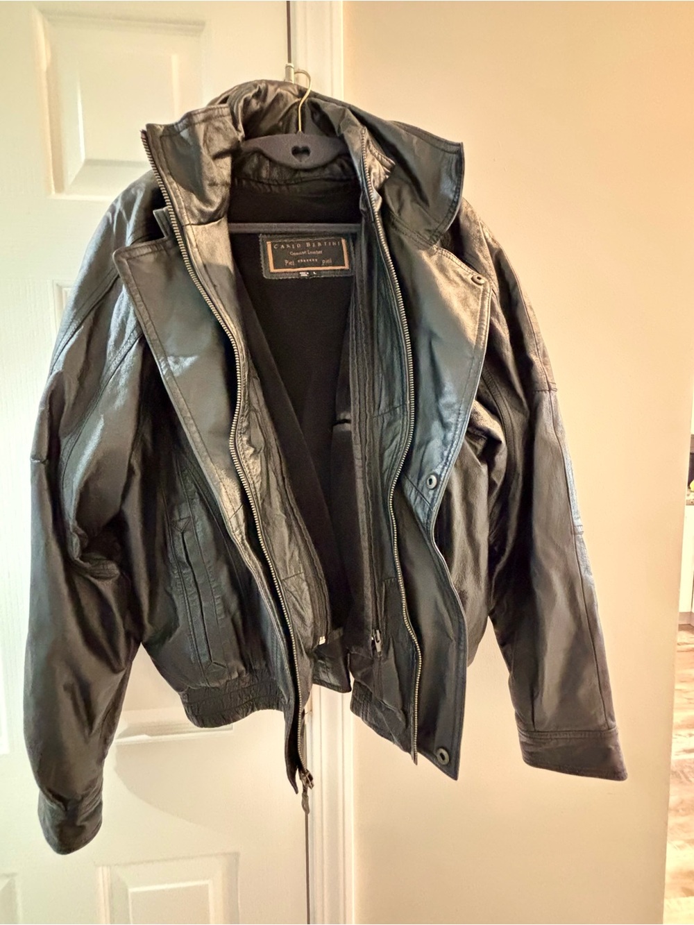 Black Leather Bomber Jacket - Men